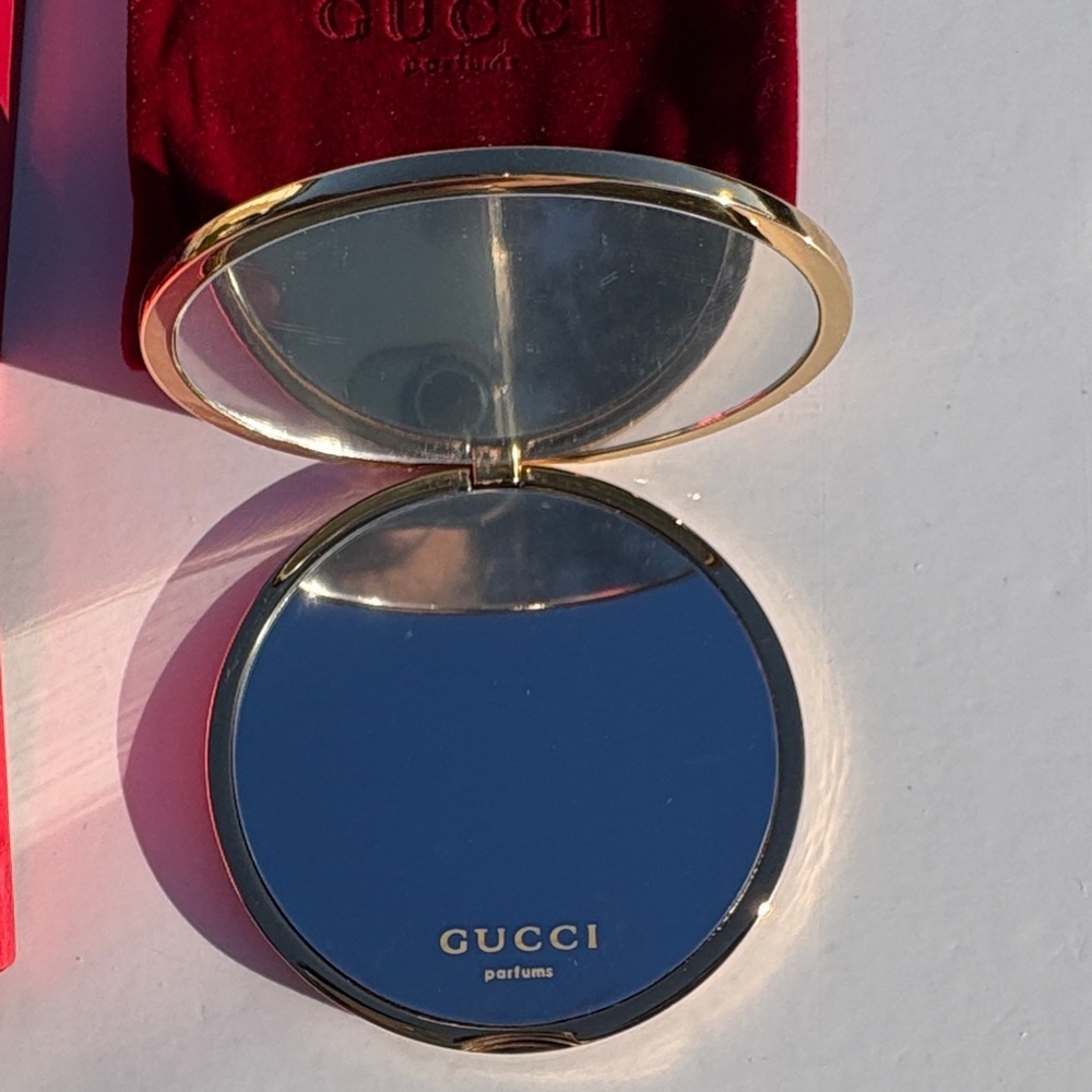Gucci Double Sided Gold Tone Monogram Compact Mirror - Picture 7 of 8